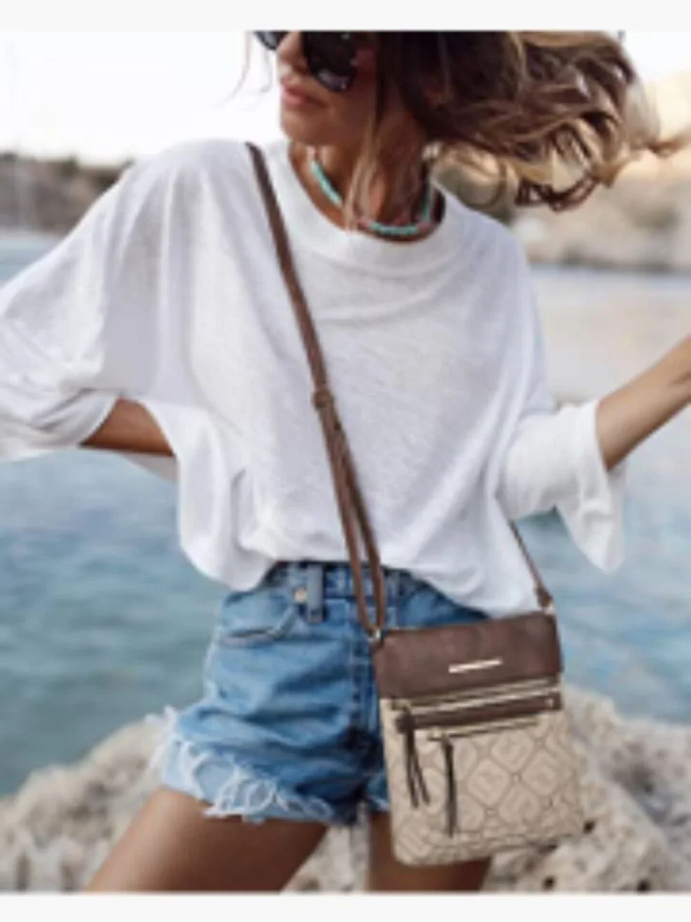 Women's Vegan Leather Crossbody Bag Adjustable Strap Multi Zipper Pockets